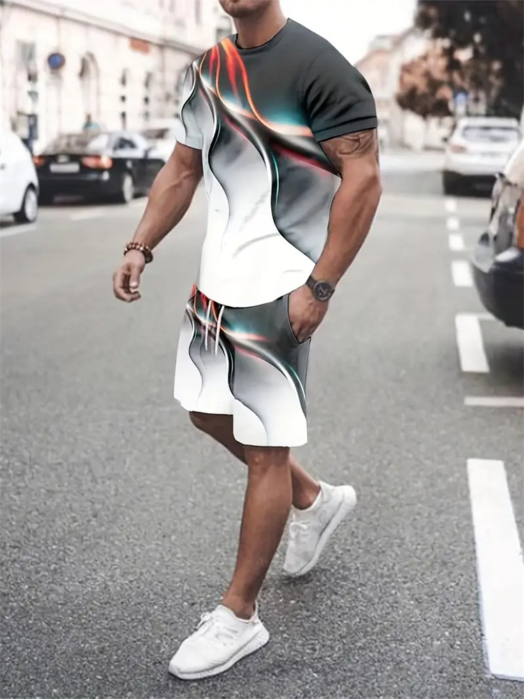 Summer Clothing Styles - Men Women Gradient Texture T-shirt Two-piece