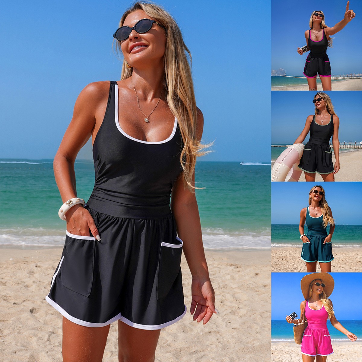 Swimsuit One Piece - Black With White Trim One Piece