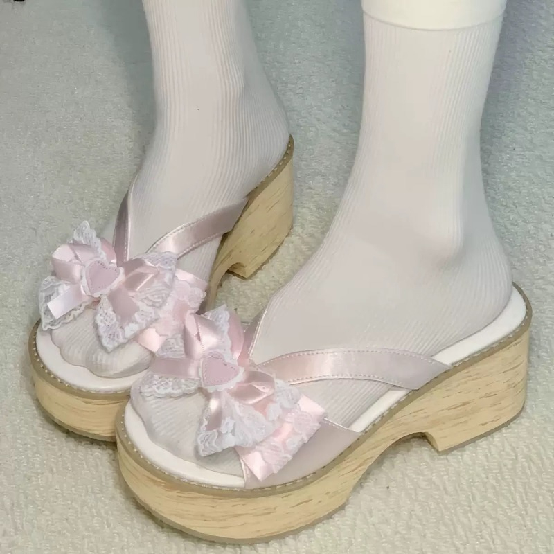 Summer Clothing Styles - Sweet Bow Wood Grain Thick Bottom