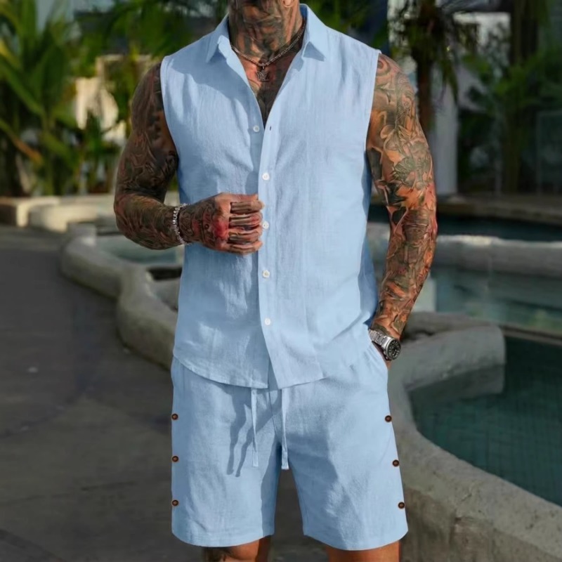 Men's 2 Piece Linen Textured S - Linen Shorts Men 评论和价格