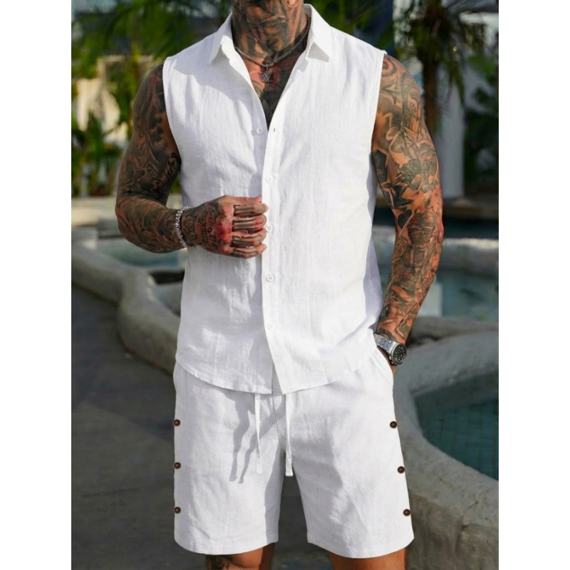 Men's 2 Piece Linen Textured S - Linen Shorts Men 评论和价格