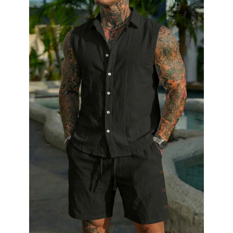 Men's 2 Piece Linen Textured S - Linen Shorts Men 评论和价格