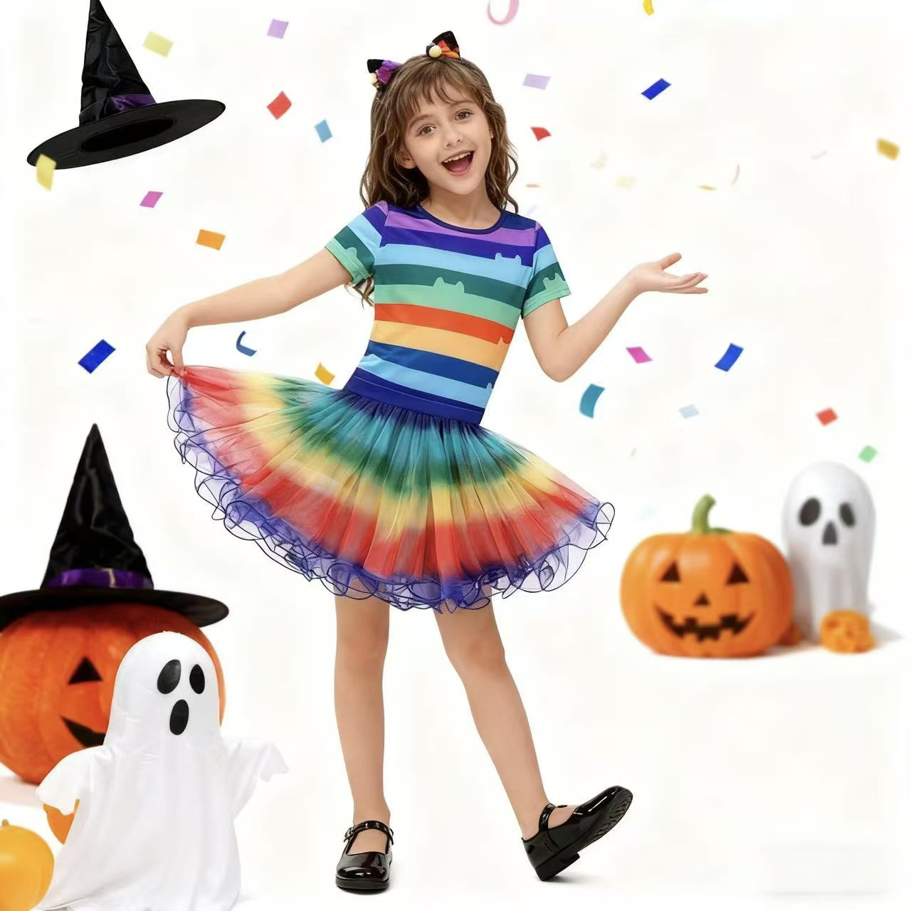 Girls Rainbow Striped T-Shirt  - Summer Clothing Kids 评论和价格