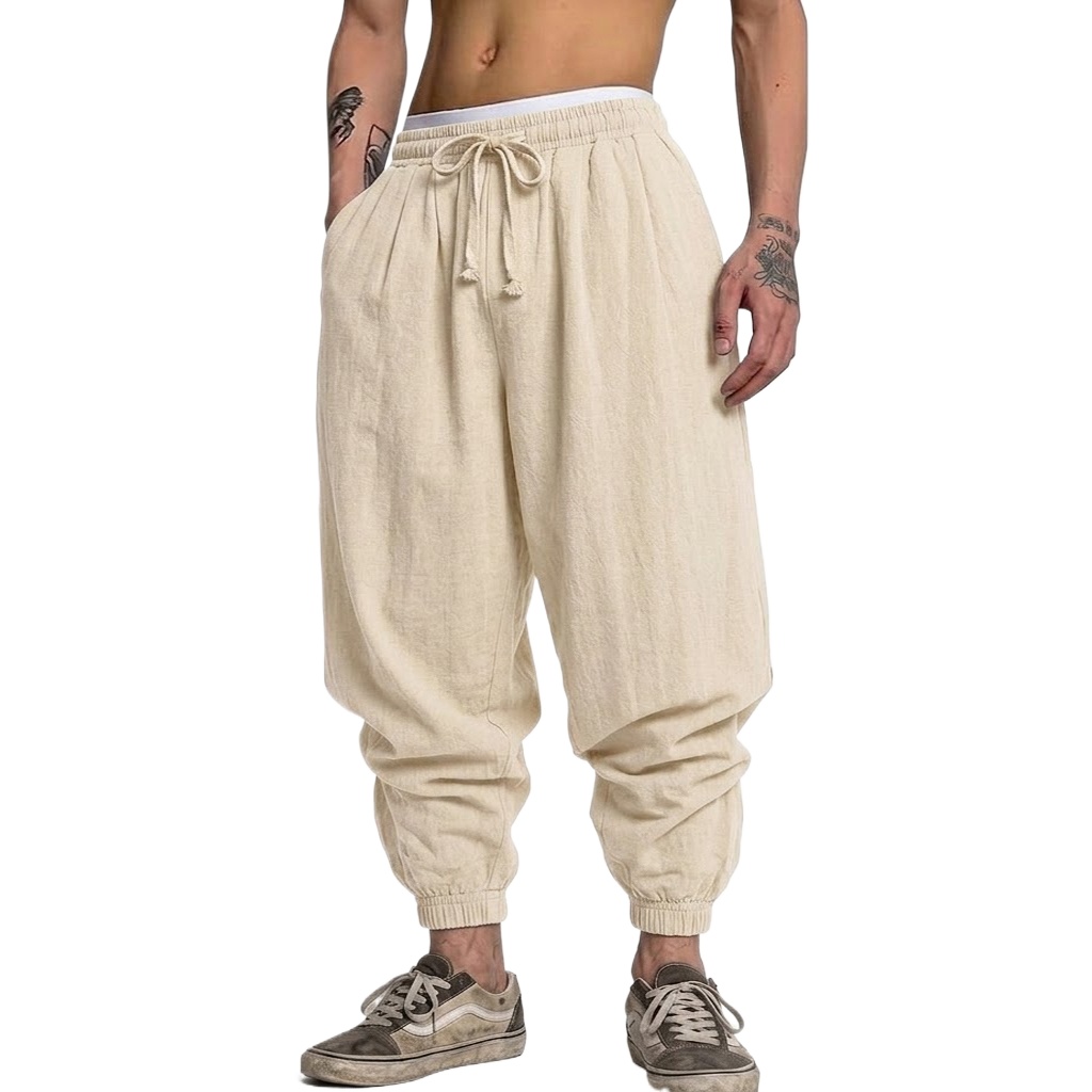 Korean Cotton Linen Trousers A - Linen Shorts Men 评论和价格