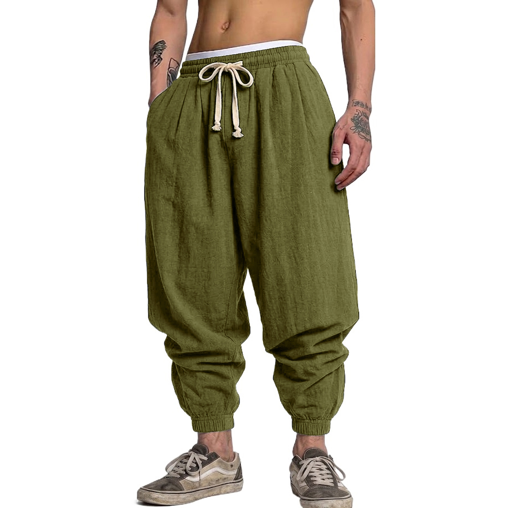 Korean Cotton Linen Trousers A - Linen Shorts Men 评论和价格