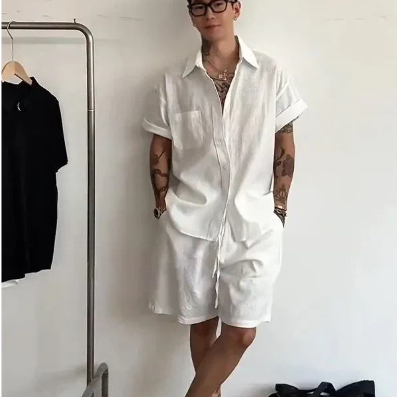 Mens Linen Cotton 2 Piece Set  - Linen Shorts Men 评论和价格