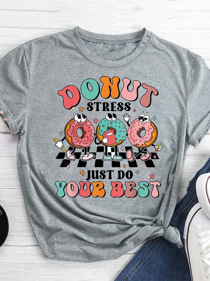 Cartoon Donut Print T-shirt, S - Summer Clothing Trends 2026 评论和价格