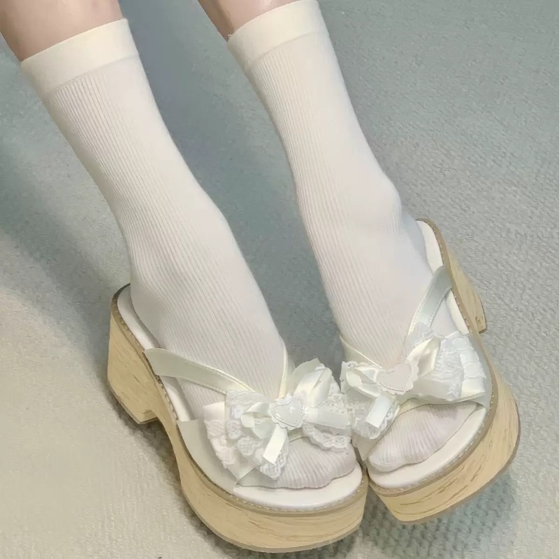 Sweet Bow Wood Grain Thick Bot - Summer Clothing Styles 评论和价格