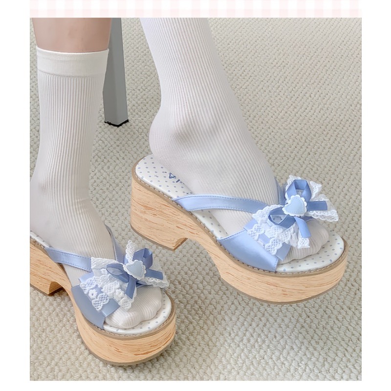 Sweet Bow Wood Grain Thick Bot - Summer Clothing Styles 评论和价格