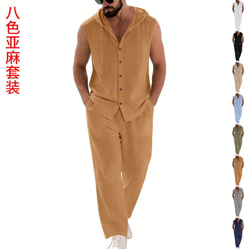 Men's Casual Linen Suit Hooded - Summer Outdoor Clothing 评论和价格