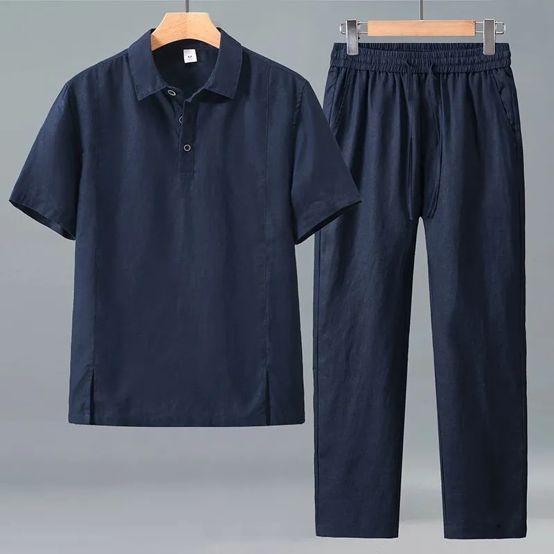 Men Plus Size Summer Linen Two - Linen Shorts Men 评论和价格
