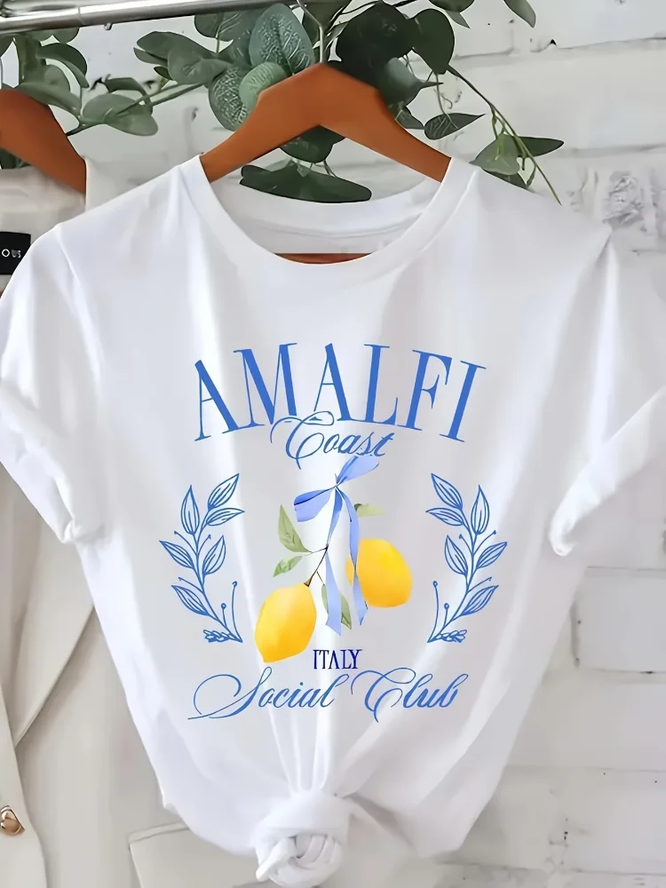 Lemon Print T-shirt Short Slee - Summer Clothing Cartoon 评论和价格