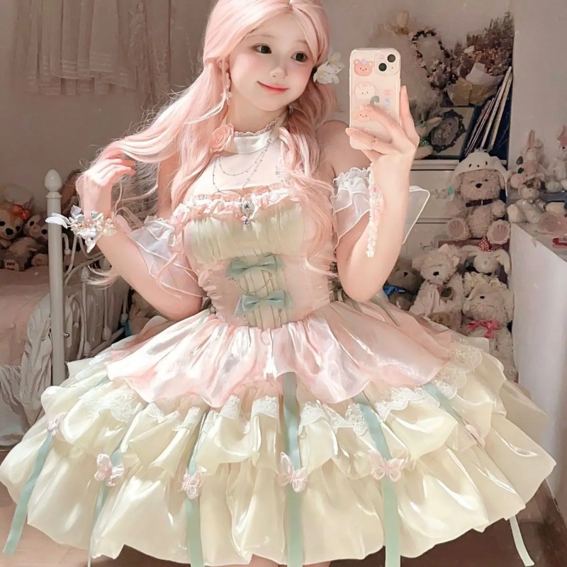 Kawaii Bow Lace Lolita Dress W - Summer Japanese Clothing 评论和价格