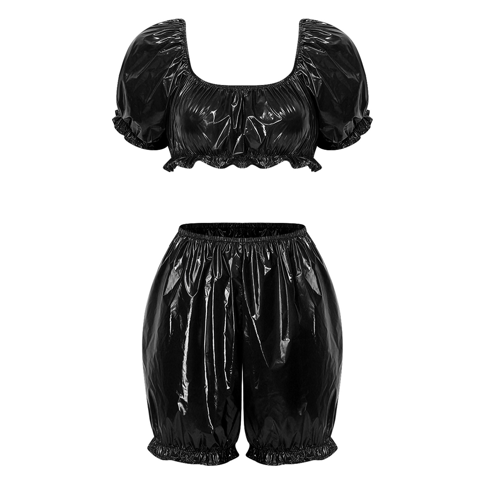 Womens Wet Look PU Leather Clu - Summer Clothing Tops 评论和价格