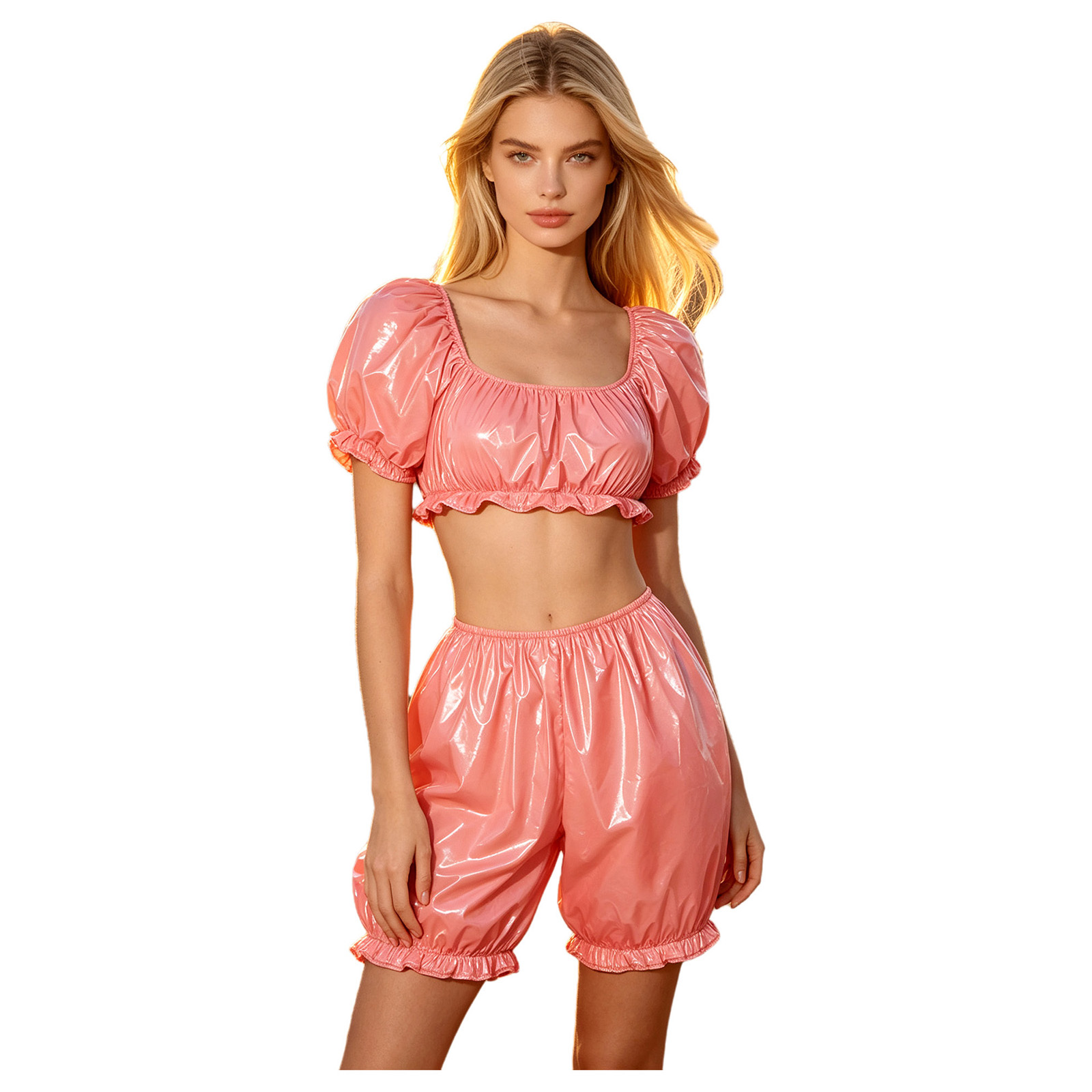 Womens Wet Look PU Leather Clu - Summer Clothing Tops 评论和价格