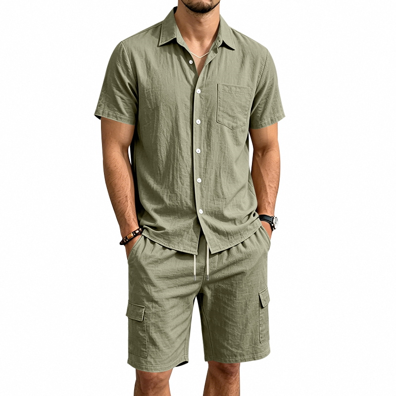 Men Summer American Linen Two  - Linen Shorts Men 评论和价格