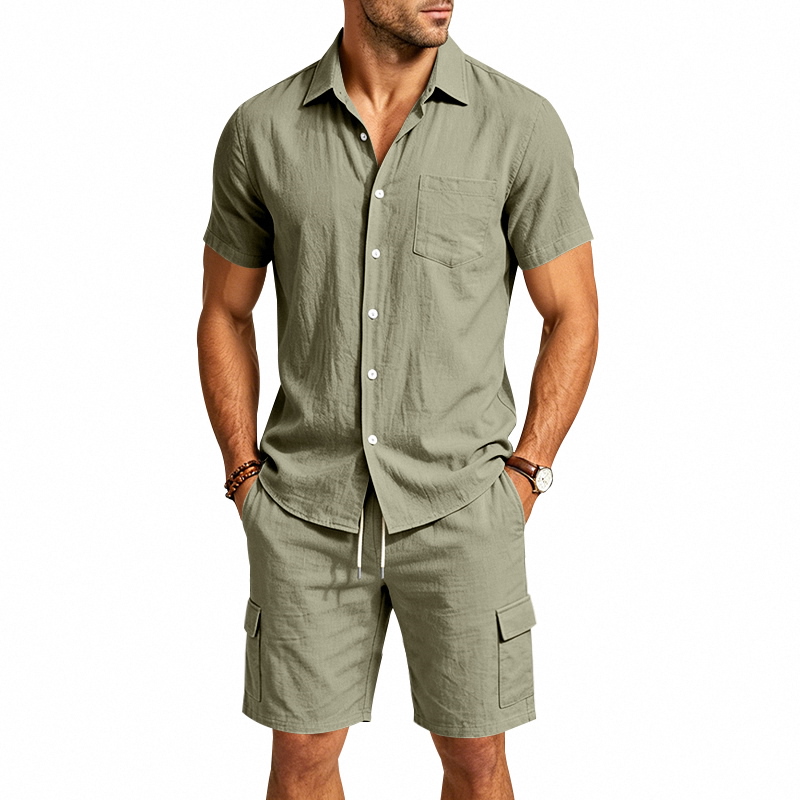 Men Summer American Linen Two  - Linen Shorts Men 评论和价格