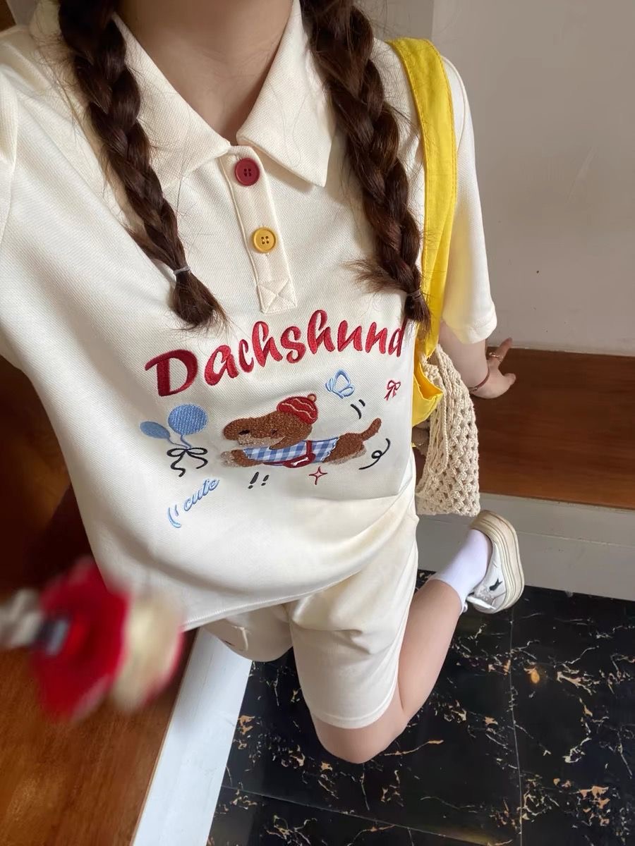 Kawaii Embroidery Dog Japan St - Summer Clothing Cartoon 评论和价格